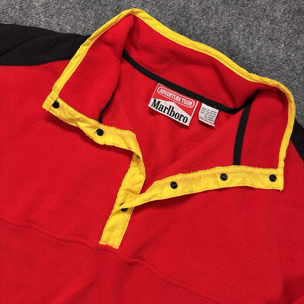 Vintage Marlboro Adventure Team Fleece Pullover Jacket Men’s Large Red 1/4 Snap